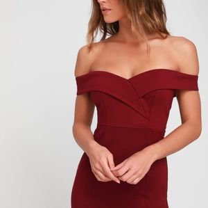 Lulu's Classic Glam Burgundy Off the Shoulder Bodycon Dress